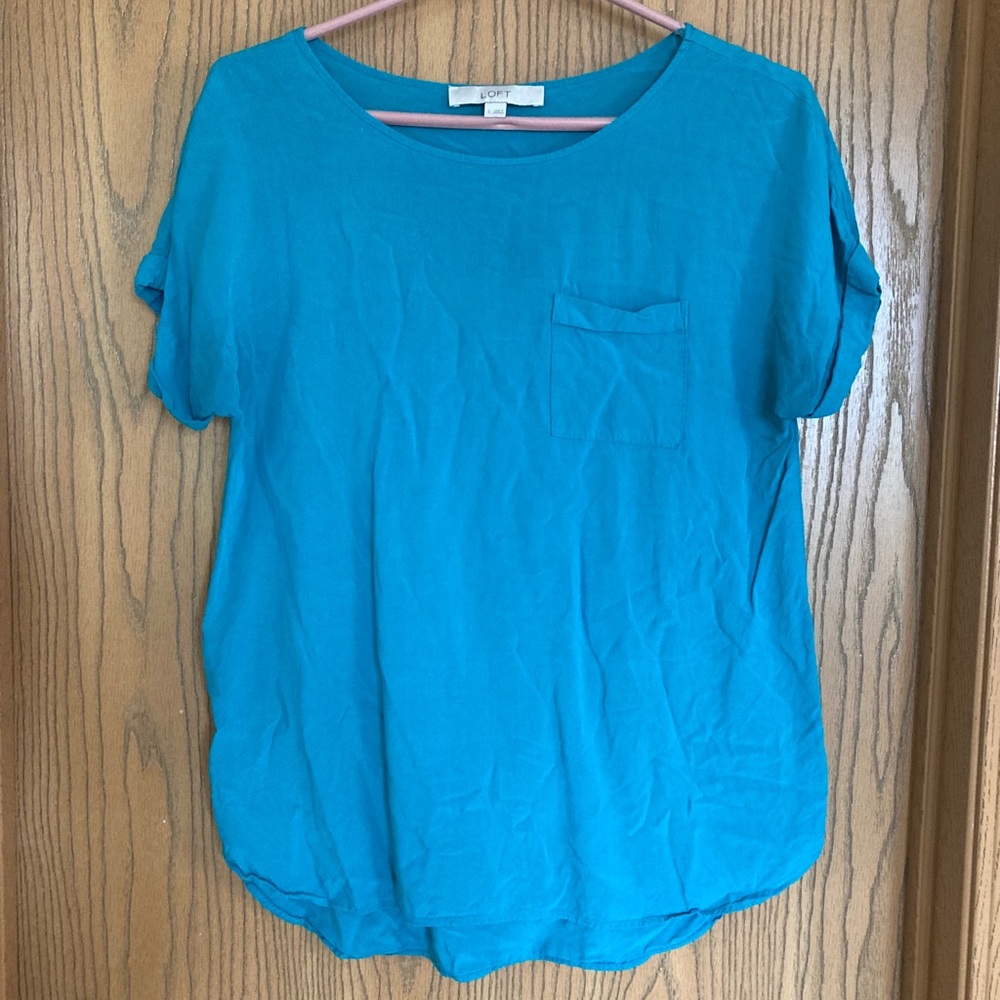 LOFT Teal T-Shirt Blouse with front pocket - Picture 3 of 6
